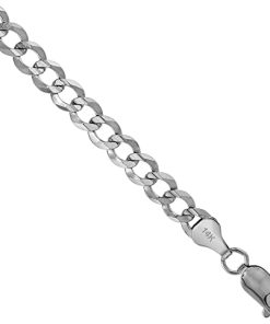 Solid 14k White Gold 6mm Cuban Link Curb Chain Necklace - High Polish, Lobster Clasp, 18" Length - Men & Women