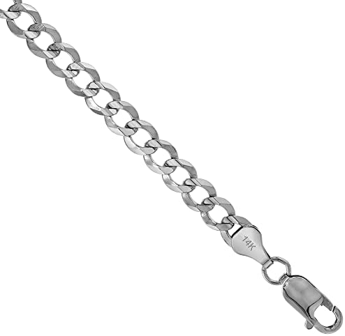Solid 14k White Gold 6mm Cuban Link Curb Chain Necklace - High Polish, Lobster Clasp, 18" Length - Men & Women