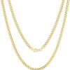 Yellow Gold 4mm Miami Cuban Link Chain Pendant Necklace
