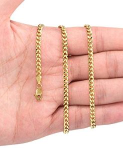 14k Yellow Gold 4mm Miami Cuban Link Chain Pendant Necklace For Mens & Womens