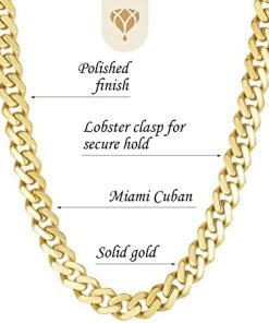 Solid 14K Yellow Gold Miami 6.1mm Cuban Link Chain Necklace for Men