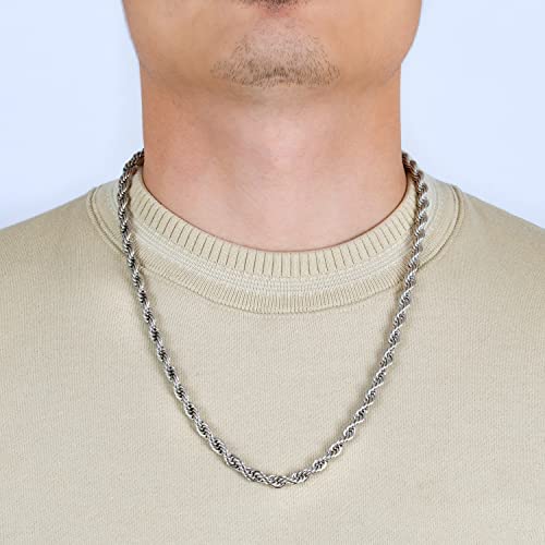 men wearing 6mm Stainless Steel Rope Chain Necklace