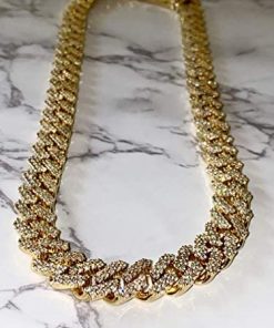 Mens 12mm Miami Cuban Link Chain Choker Necklace Iced Round Set 14k Gold Finish
