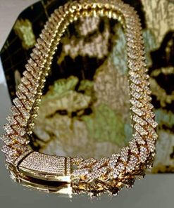 Mens 12mm Miami Cuban Link Chain Choker Necklace Iced Round Set 14k Gold Finish