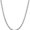14k REAL White Gold Shiny Hollow Rope Chain Necklace