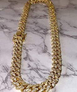 Mens 14k Gold Finish 12mm Miami Cuban Link Chain Choker Necklace