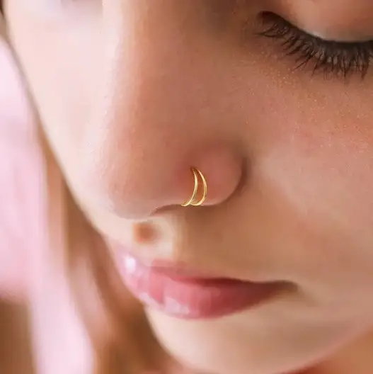 Double Up Nose Ring Silver / Straight Bar