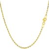 14k REAL Gold 2.00mm Shiny Hollow Rope Chain Necklace for Pendants and Charms with Lobster-Claw Clasp