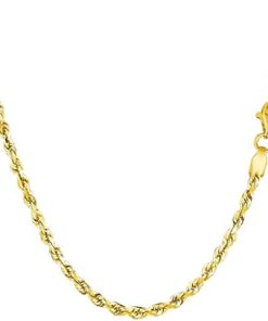 10k Gold Shiny Hollow Rope Chain Necklace for Charms with Lobster-Claw Clasp