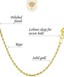10k Gold 2.00mm Hollow Rope Chain Necklace with Lobster-Claw Clasp.