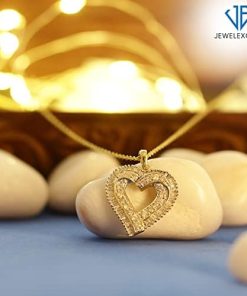 14K Gold over Silver Heart Rope Chain Necklace with 1.00 Carat White Diamonds