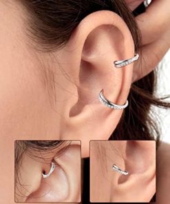 "Stainless Steel Double Nose Rings Hoop with CZ, Cartilage & Helix Earrings"