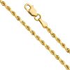 14k Real Gold 2mm Rope Diamond Cut Chain Necklace with Lobster Claw Clasp
