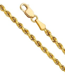 14k REAL Gold Hollow Men's 5mm Rope Chain Necklace with Lobster Claw Clasp