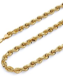 14k Gold Men's 5mm Diamond Cut Rope Chain Necklace with Lobster Claw Clasp