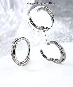 "Stainless Steel Double Nose Rings Hoop with CZ, Cartilage & Helix Earrings"