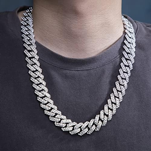 nkjegol Cuban Chain Necklaces Silver/Gold Cuban Link Chains Mens Iced Out  Miami Bling Diamond Hip Hop Jewelry for Women (16 inch, Gold)