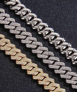 Diamond Iced Out Gold Silver Cuban Link Chain Necklace, Miami Cuban Link Bracelet