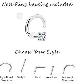 1mm Silver Nose Ring With Clear stone 22G - Pack of 20