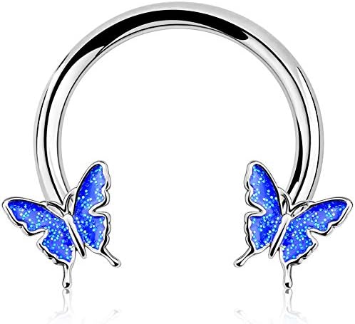 Septum Ring Horseshoe Hoop Earring 16G - Butterfly Captive Bead Rings