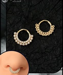 16G Real Gold Septum Ring With Paved Shiny Clear CZ