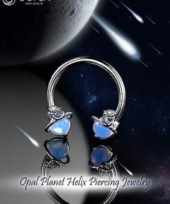 16G Stainless Steel Star and Moon Design Opal Septum Ring
