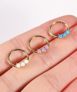 16G Surgical Steel Hinged Opal &CZ Paved Septum Ring