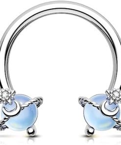 16G Stainless Steel Star and Moon Design Opal Septum Piercing Jewelry