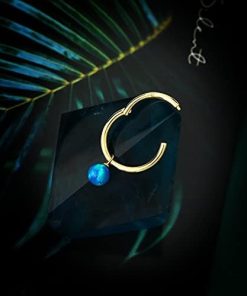16G Real Gold Dangling Opal Hoop Septum Ring- Belly Button Rings for Women