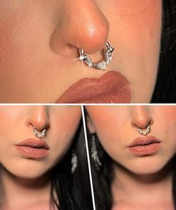 16G Stainless Steel Septum Ring with Double Rose and Heart CZ