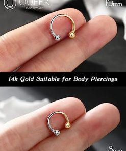 14K Gold Bi-Color Design Internally Thread Horseshoe Septum Ring