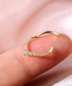 14K Gold Teardrop Cubric Zirconia Septum Clicker Ring
