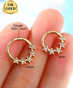 14K Gold With Clear CZ Gold Star Septum Ring