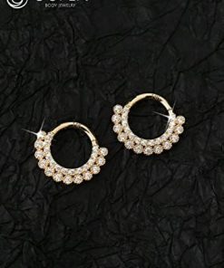 16G Real Gold Septum Ring With Paved Shiny Clear CZ