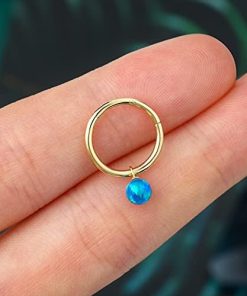 16G Real Gold Dangling Opal Hoop Septum Ring- Belly Button Rings for Women