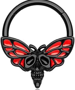 16G Black Halloween Skull Moth Daith Septum Ring