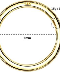 Hypoallergenic 14k Real Gold 16G Septum Ring Hoop -6mm 8mm 10mm