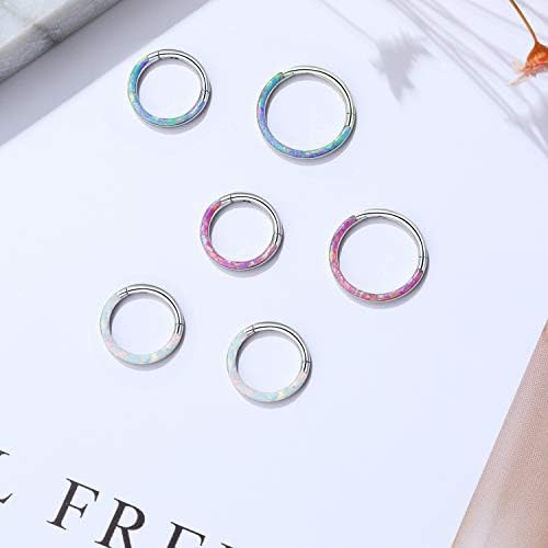 16G Opal CZ Daith Earring Hinged Septum Nose Ring Clicker