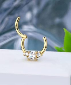 16G Cute Yellow Gold Septum Ring With Cubic Zirconia