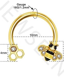 14K Gold Hoop Bee Septum Piercing Ring
