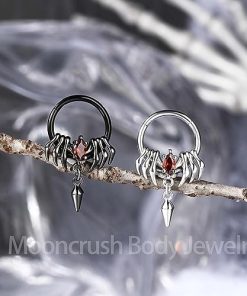 16G Gothic Spider Dangle Septum Ring with Red CZ Diamond