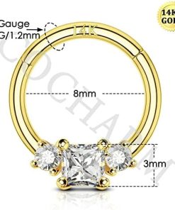 16G Cute Yellow Gold Septum Ring With Cubic Zirconia