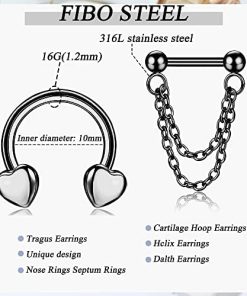 16G Black Septum Hinged Nose Rings Surgical Steel Heart Horseshoe for Women Dangle Septum Jewelry