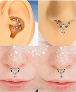 Opal 16G Nose Septum Ring Star Conch Piercing