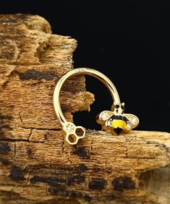 14K Gold Hoop Bee Septum Piercing Ring