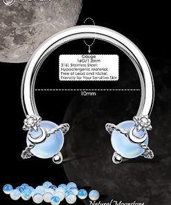 16G Stainless Steel Star and Moon Design Opal Septum Ring