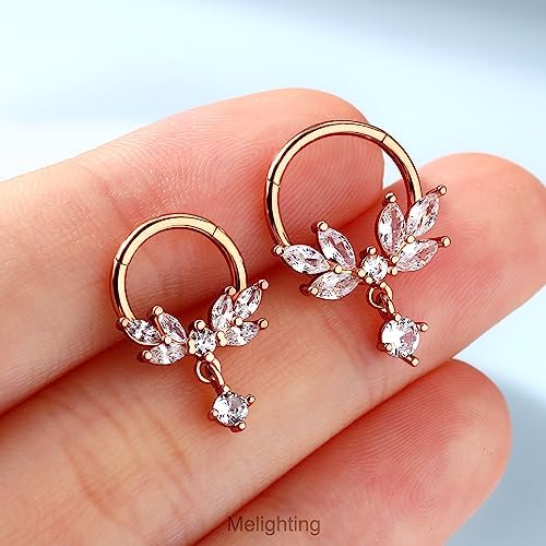 16G Surgical Steel with Vine Clear CZ Dangle Septum Ring