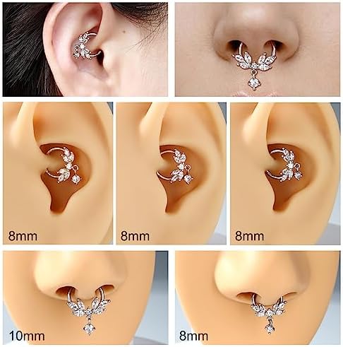 16G Surgical Steel with Vine Clear CZ Dangle Septum Ring
