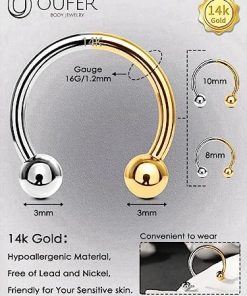 14K Gold Bi-Color Design Internally Thread Horseshoe Septum Ring