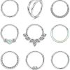 8mm Surgical Steel CZ Opal 18G Small Septum Nose Hoop Ring Clickers